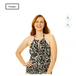 Time and Tru Keyhole Halter Swim Tankini Top Women’s S 4-6 NWT Black White